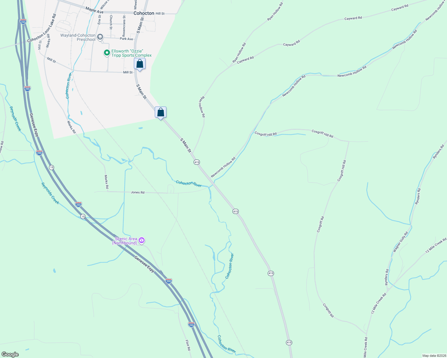 map of restaurants, bars, coffee shops, grocery stores, and more near 62054 New York 415 in Cohocton