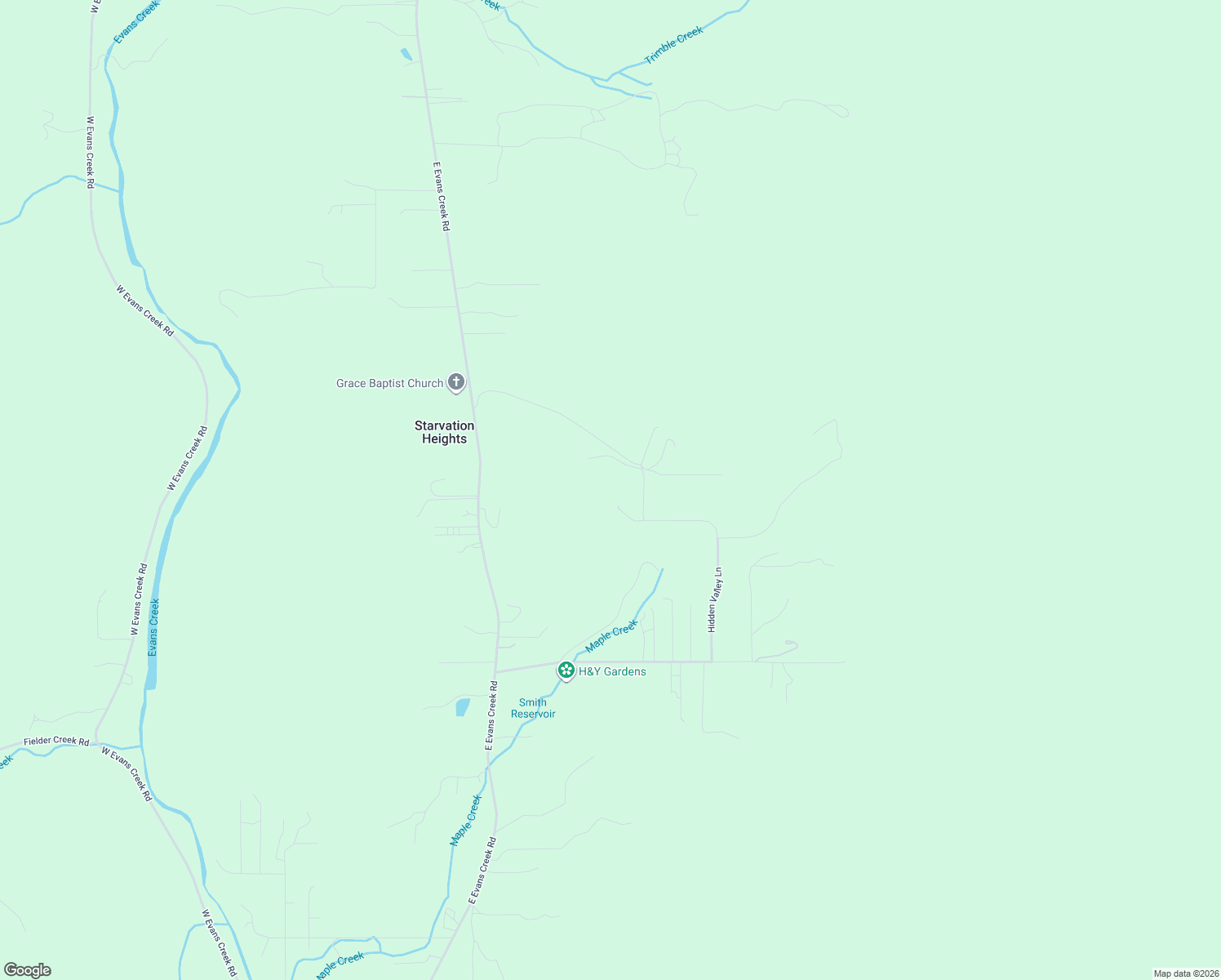 map of restaurants, bars, coffee shops, grocery stores, and more near 420 Hidden Valley Lane in Rogue River