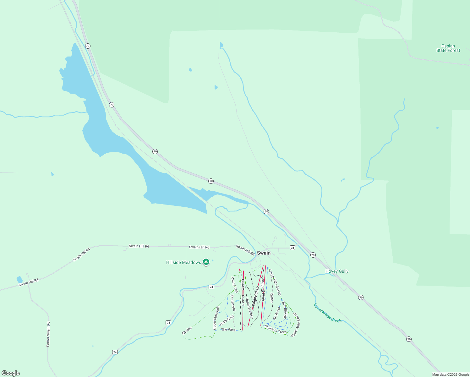map of restaurants, bars, coffee shops, grocery stores, and more near 11158 New York 70 in Swain