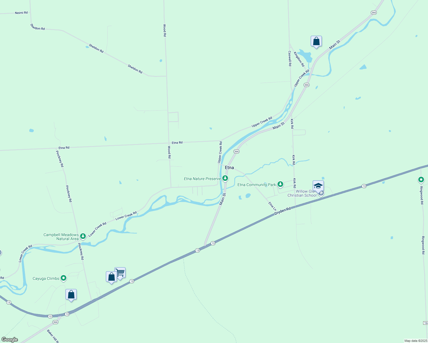 map of restaurants, bars, coffee shops, grocery stores, and more near 12 Lower Creek Rd in Ithaca