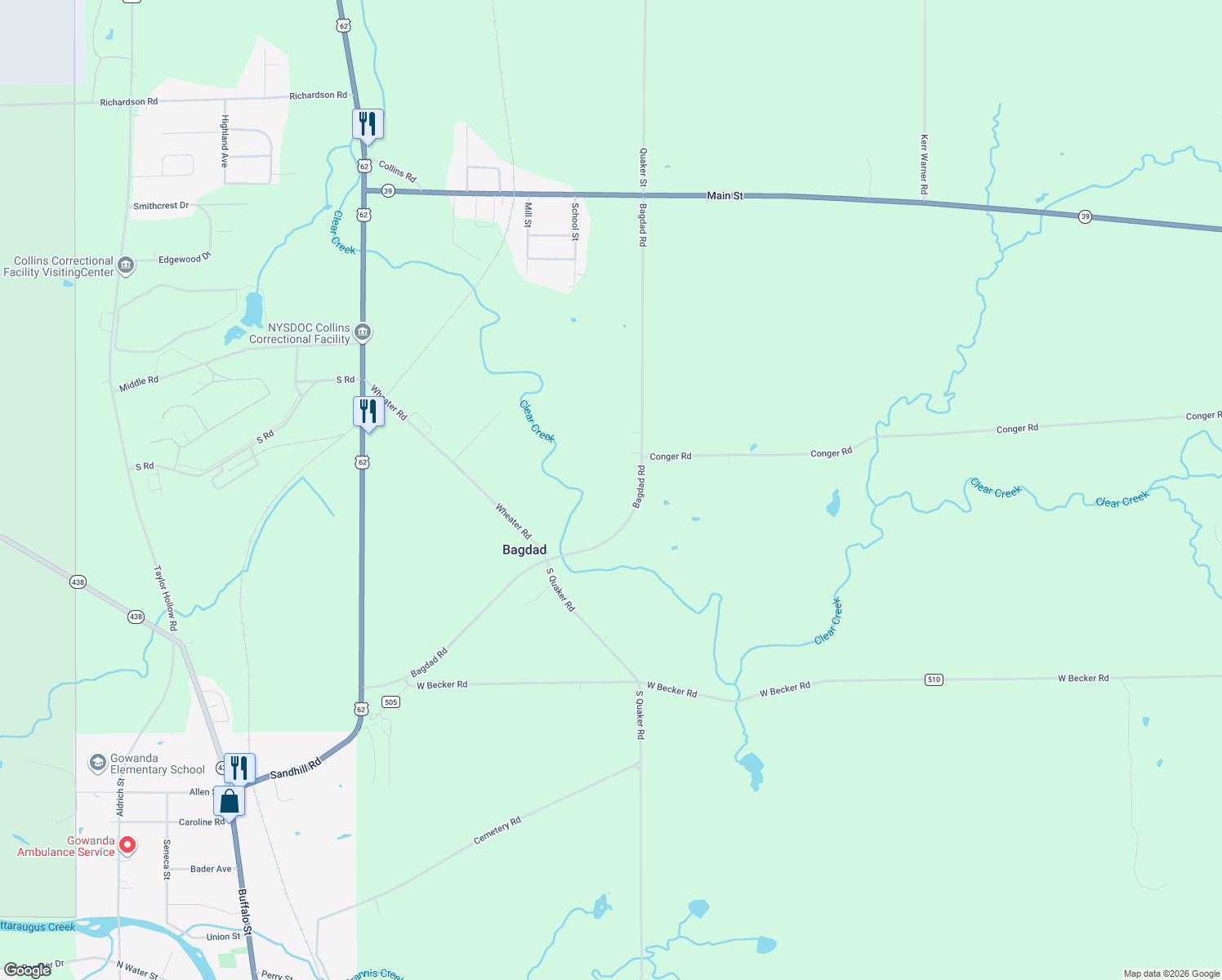 map of restaurants, bars, coffee shops, grocery stores, and more near 14400-14528 County Road 505 in Collins