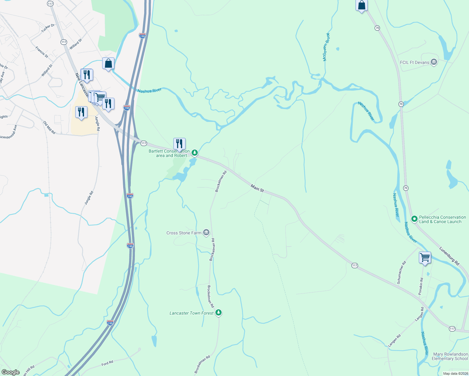 map of restaurants, bars, coffee shops, grocery stores, and more near 2366 Main Street in Lancaster