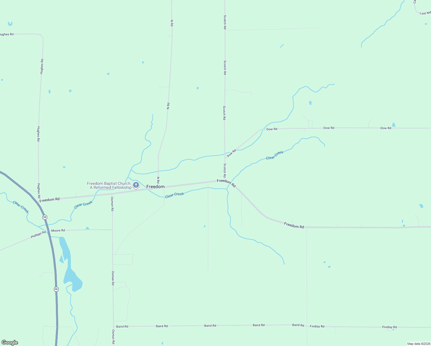 map of restaurants, bars, coffee shops, grocery stores, and more near 11123 Scotch Road in Freedom