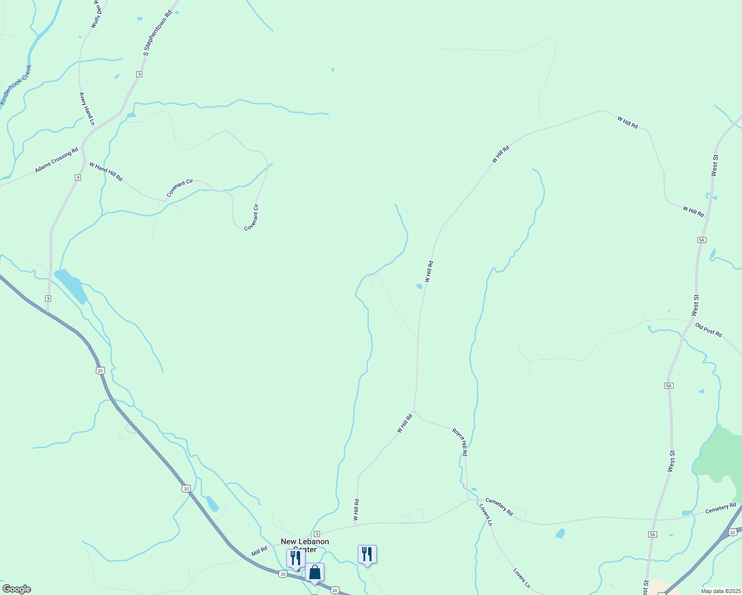 map of restaurants, bars, coffee shops, grocery stores, and more near 79 East Hand Hill Road in New Lebanon