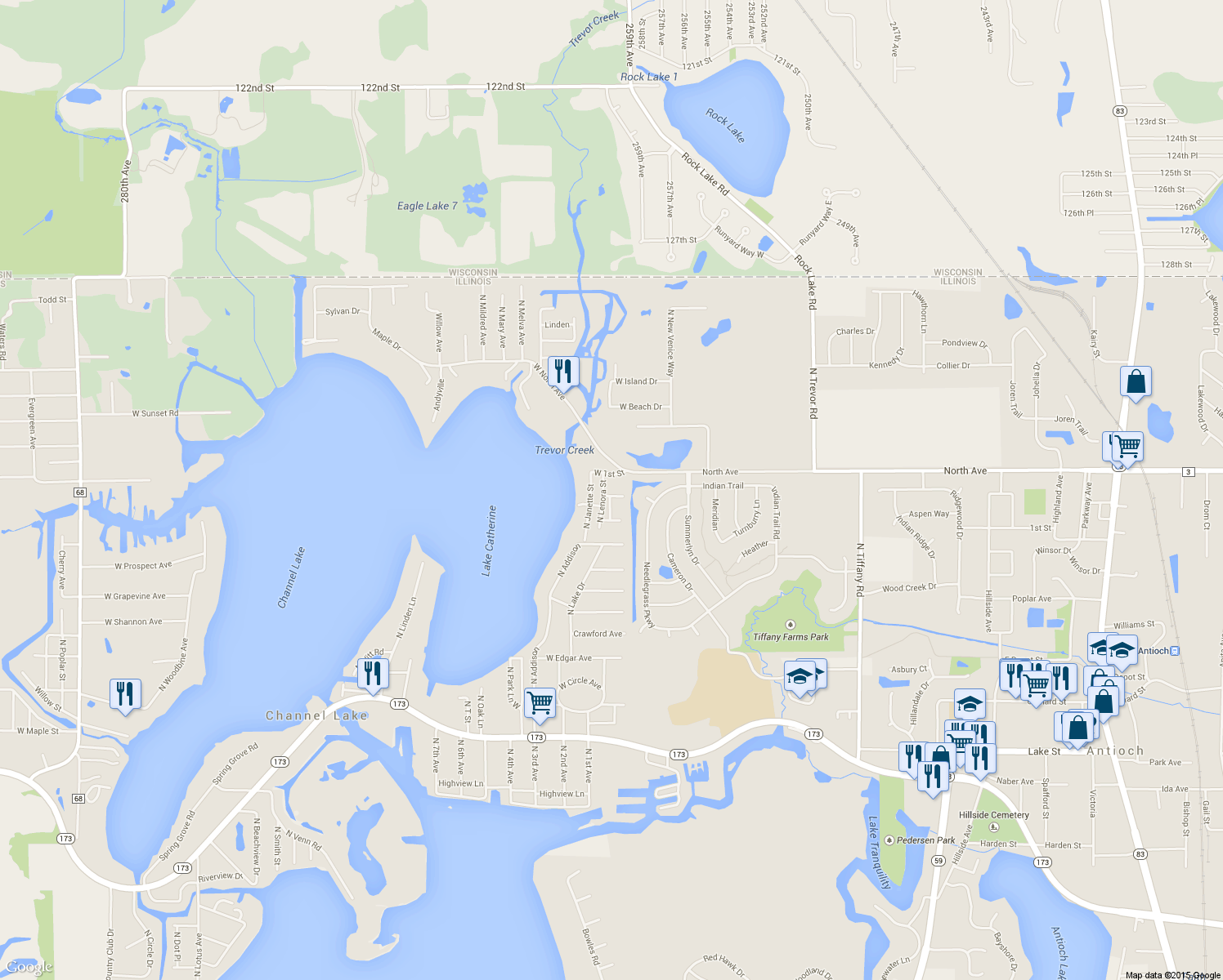 map of restaurants, bars, coffee shops, grocery stores, and more near 25036 2nd in Antioch