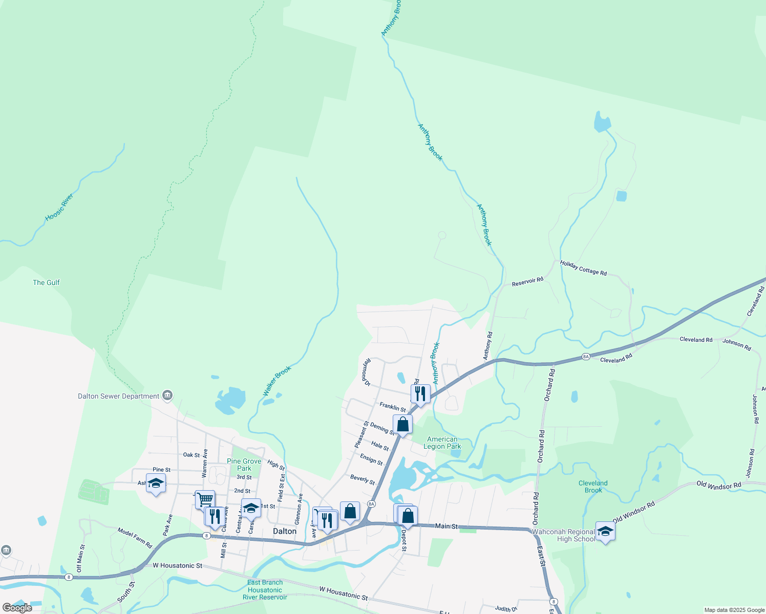 map of restaurants, bars, coffee shops, grocery stores, and more near 98 Sunnyside Dr in Dalton