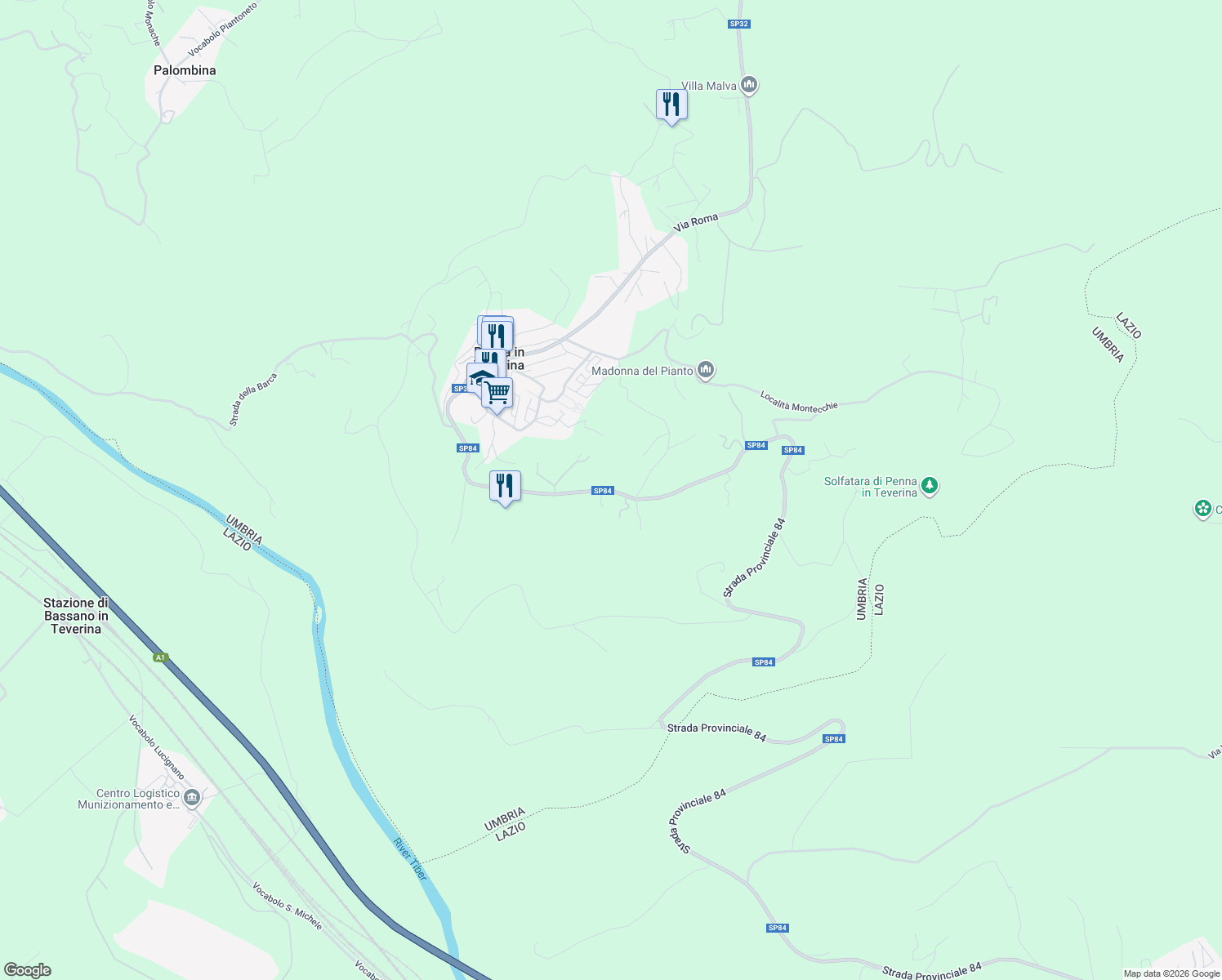 map of restaurants, bars, coffee shops, grocery stores, and more near 29 Via Ortana in Provincia di Terni