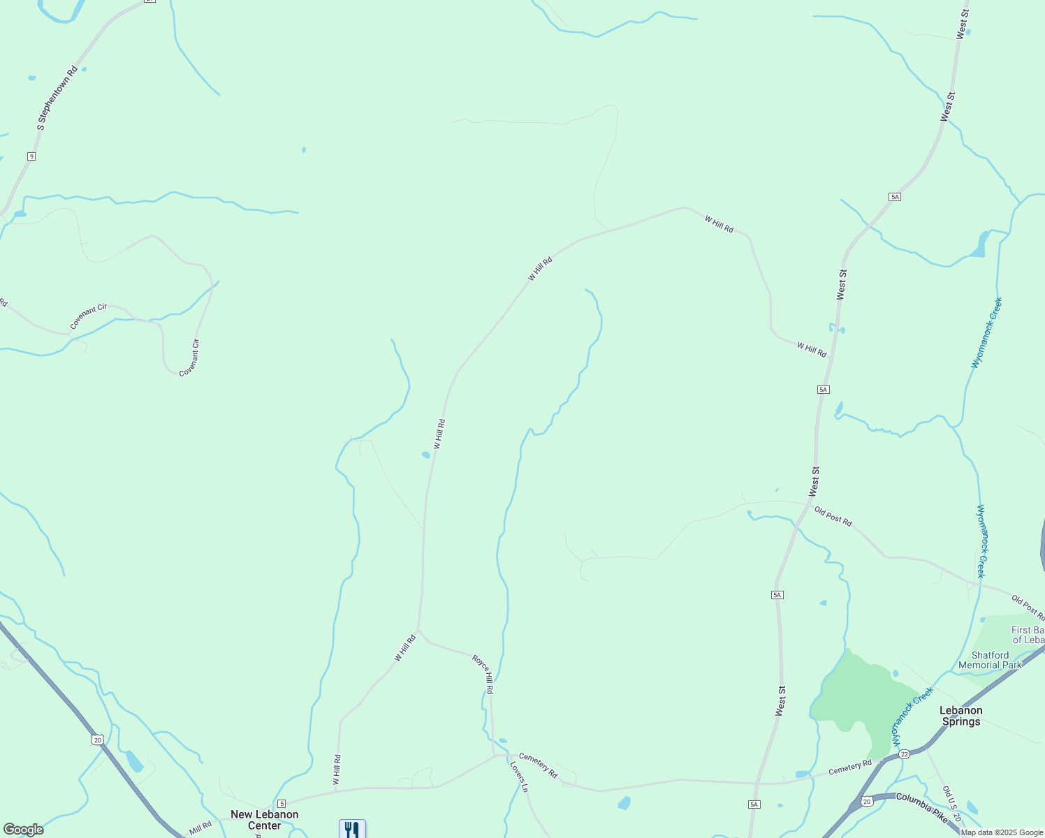 map of restaurants, bars, coffee shops, grocery stores, and more near in New Lebanon