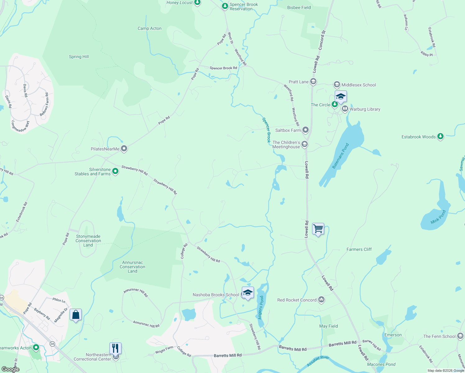 map of restaurants, bars, coffee shops, grocery stores, and more near 316 Lindsay Pond Rd in Concord