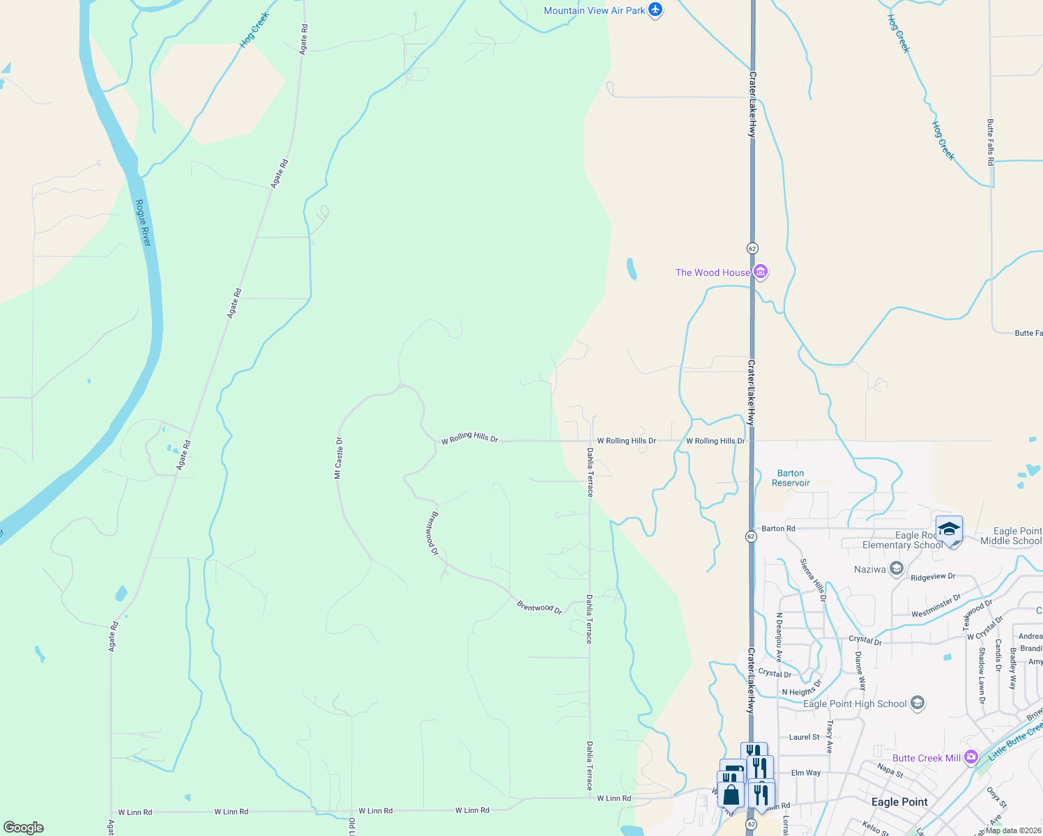 map of restaurants, bars, coffee shops, grocery stores, and more near 700 West Rolling Hills Drive in Eagle Point
