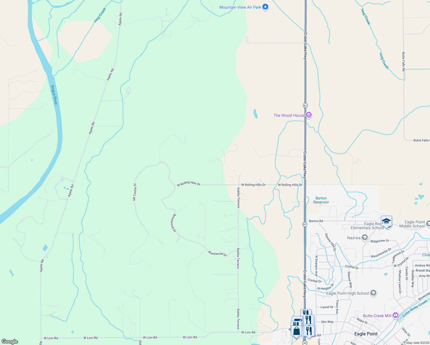 map of restaurants, bars, coffee shops, grocery stores, and more near 700 West Rolling Hills Drive in Eagle Point