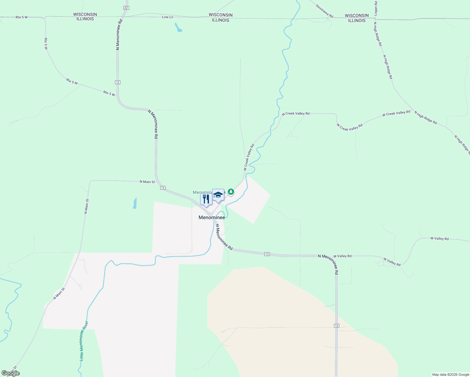 map of restaurants, bars, coffee shops, grocery stores, and more near 15071 West Creek Valley Road in East Dubuque