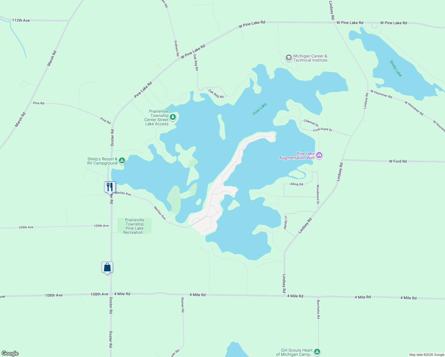 map of restaurants, bars, coffee shops, grocery stores, and more near 10837 Long Point Drive in Plainwell