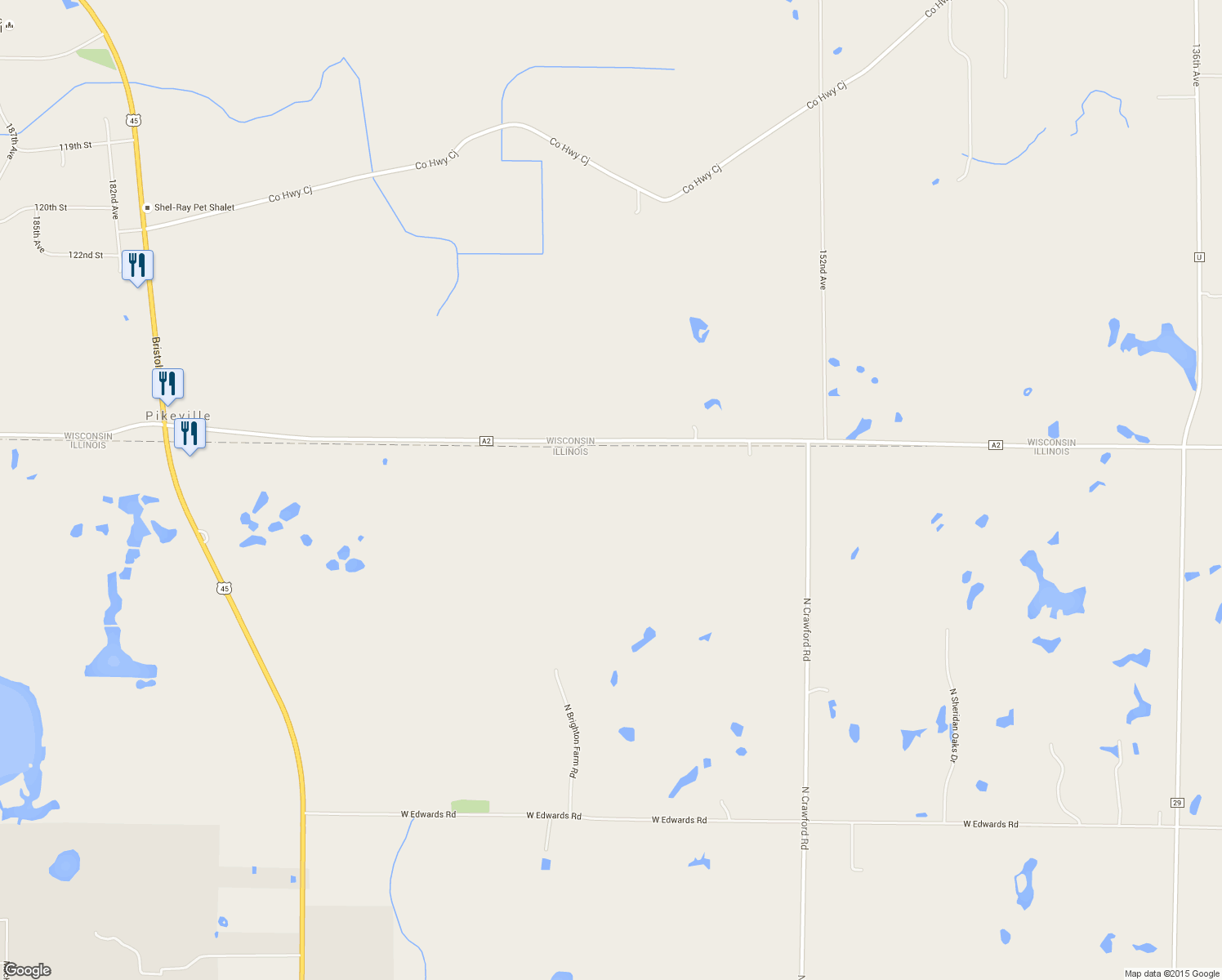 map of restaurants, bars, coffee shops, grocery stores, and more near 18939 West State Line Road in Antioch