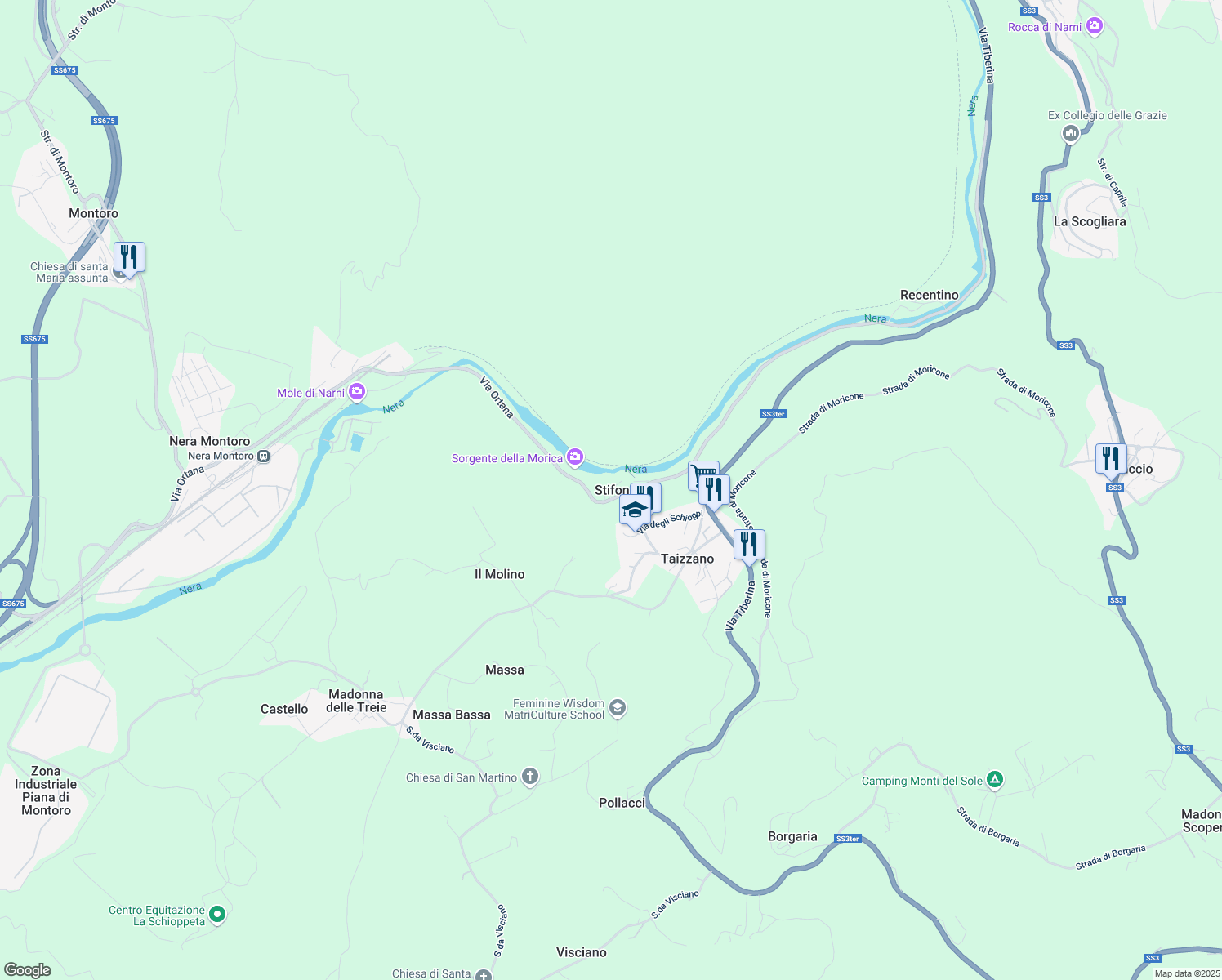 map of restaurants, bars, coffee shops, grocery stores, and more near 17 Località Stifone in Stifone