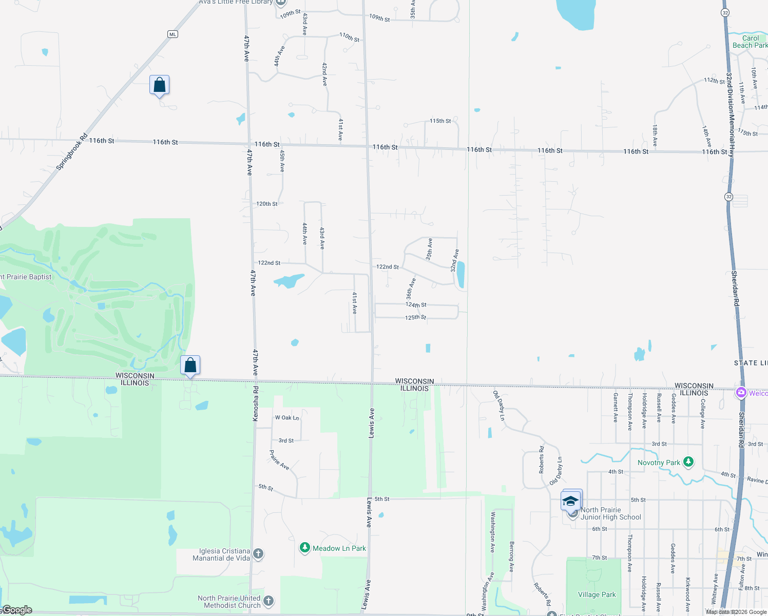 map of restaurants, bars, coffee shops, grocery stores, and more near 3821 124th Street in Pleasant Prairie