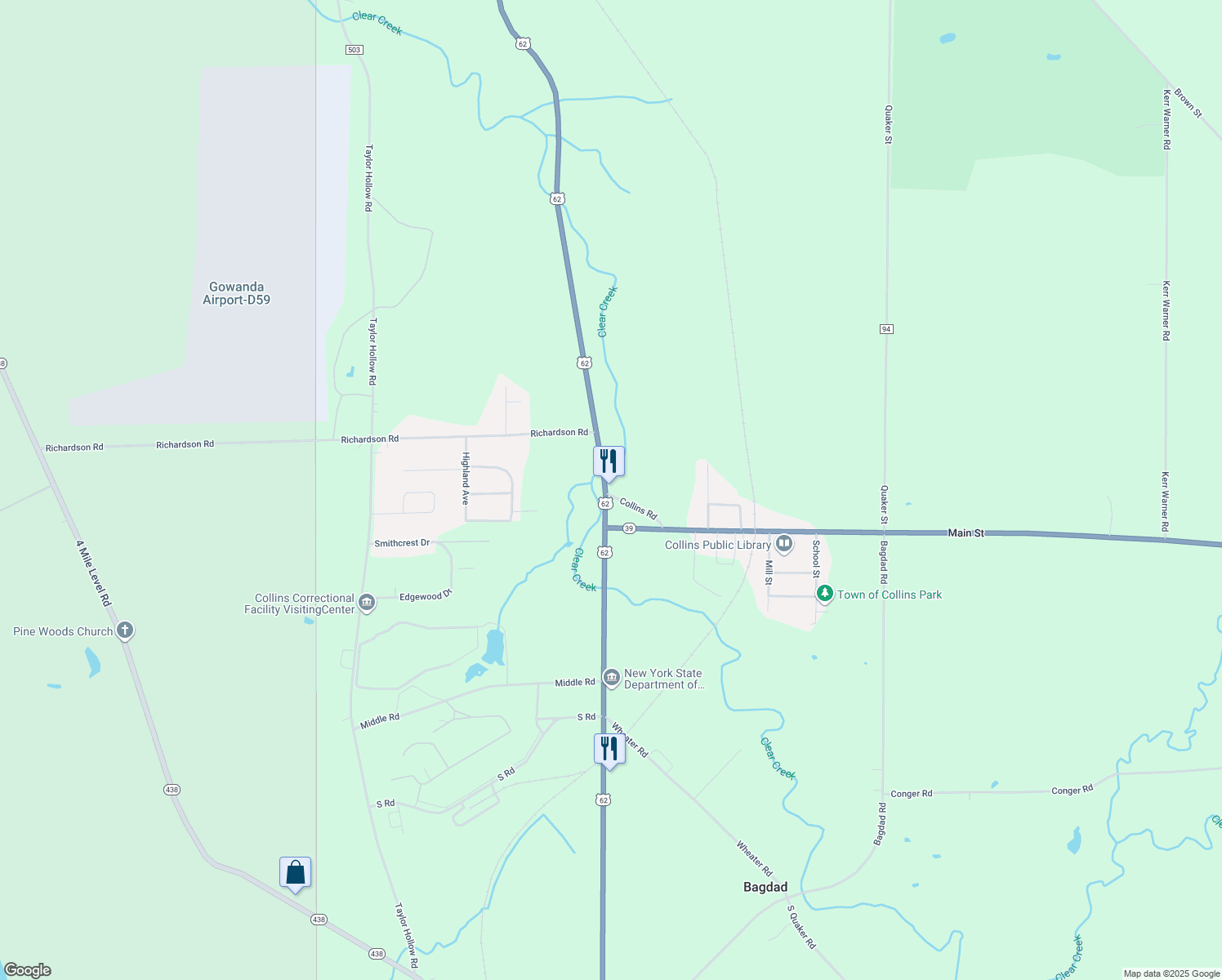 map of restaurants, bars, coffee shops, grocery stores, and more near 13981 U.S. 62 in Collins