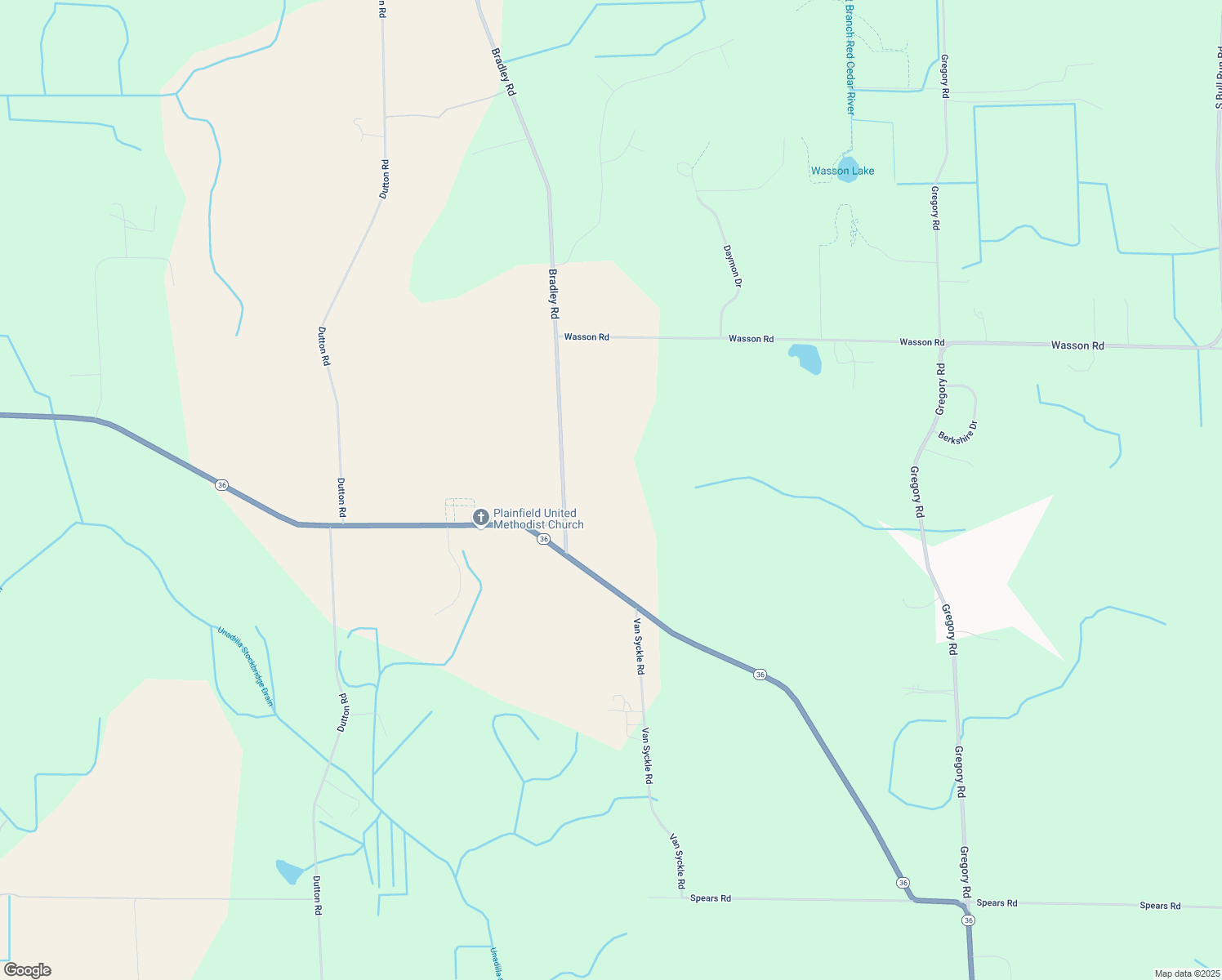 map of restaurants, bars, coffee shops, grocery stores, and more near 18049 Bradley Road in Gregory