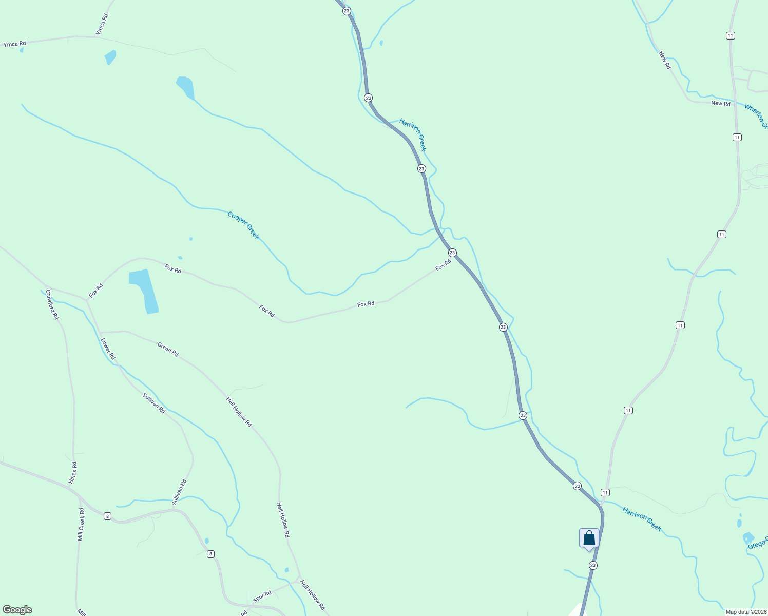 map of restaurants, bars, coffee shops, grocery stores, and more near 396 Fox Road in Otego