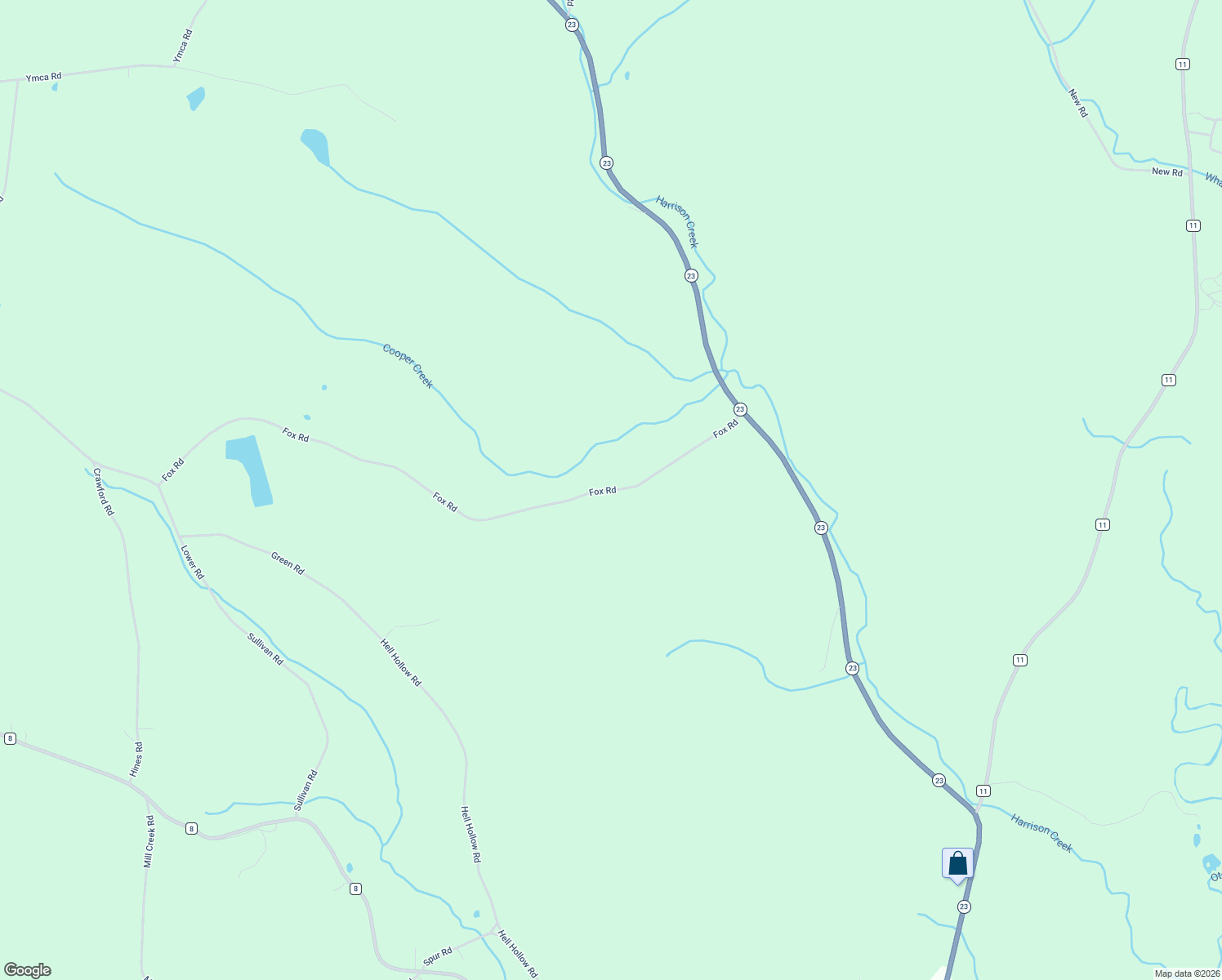 map of restaurants, bars, coffee shops, grocery stores, and more near 396 Fox Road in Otego