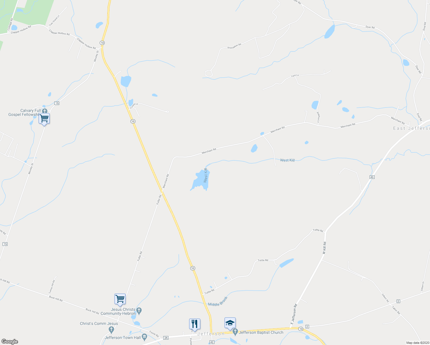 map of restaurants, bars, coffee shops, grocery stores, and more near 191 Merchant Road in Jefferson