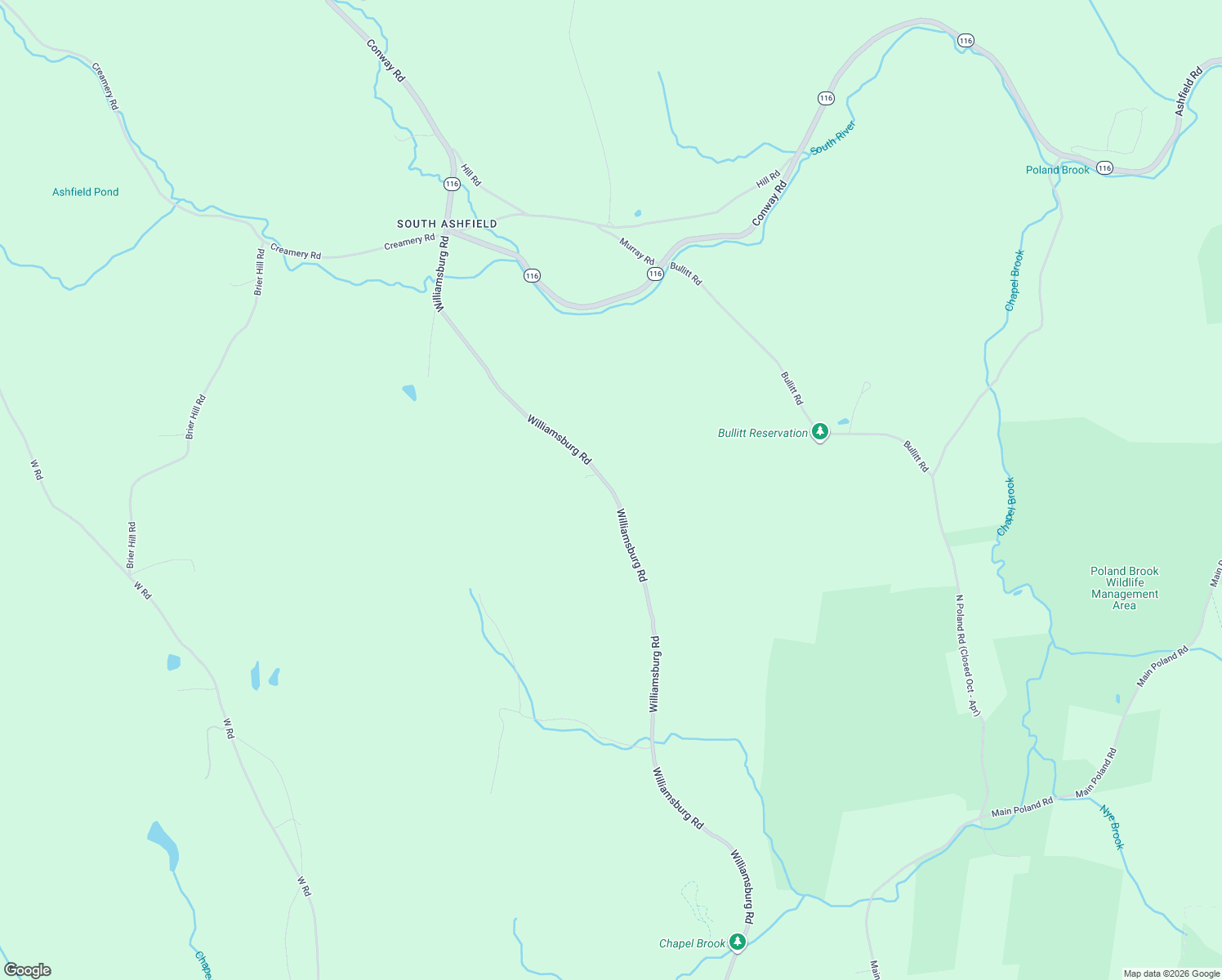 map of restaurants, bars, coffee shops, grocery stores, and more near 564 Williamsburg Rd in Ashfield