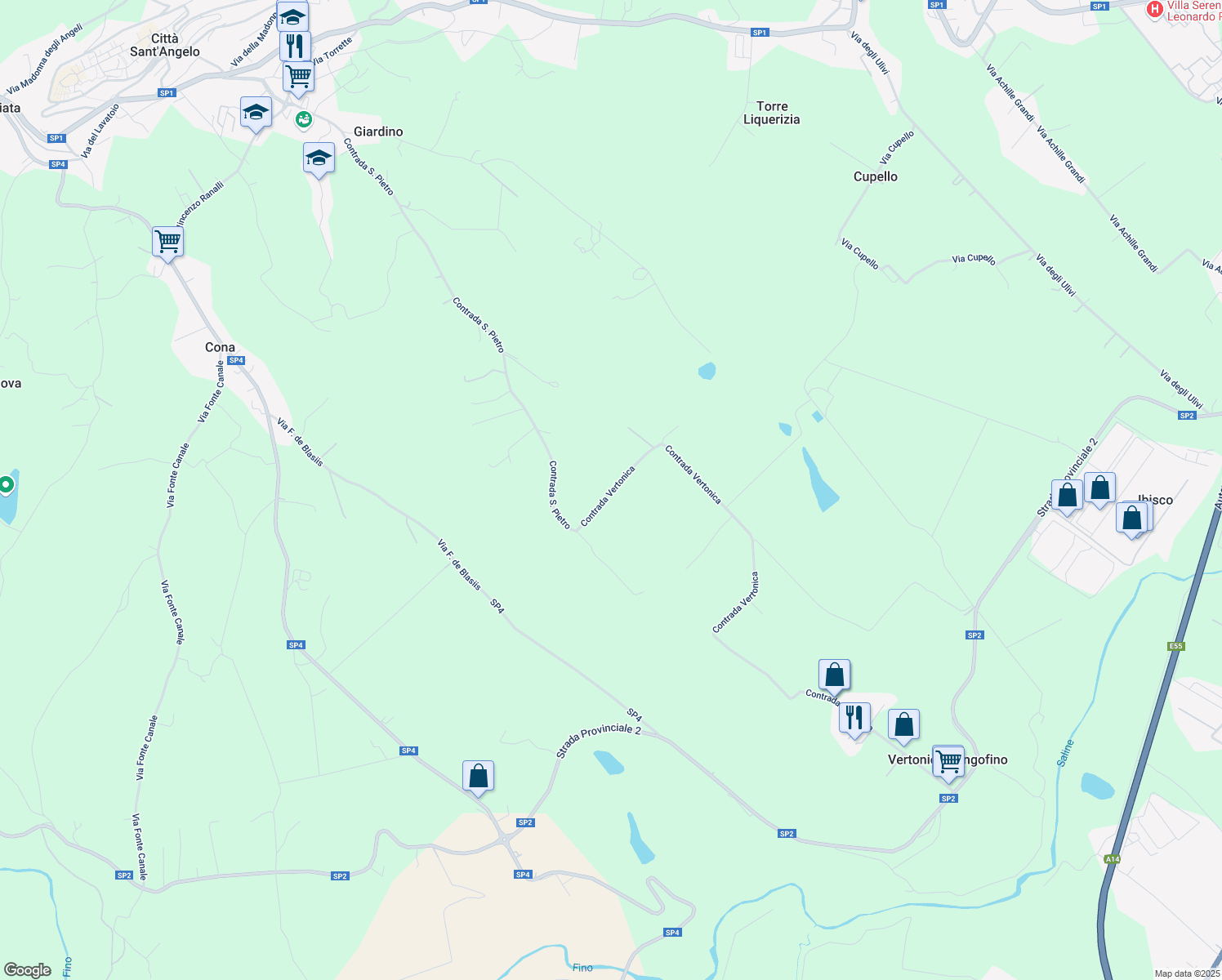 map of restaurants, bars, coffee shops, grocery stores, and more near 96 Contrada Vertonica in Provincia di Pescara