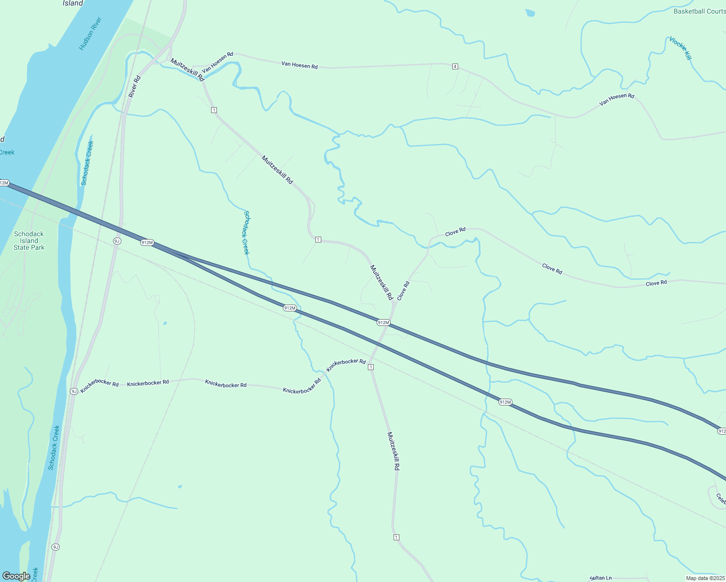map of restaurants, bars, coffee shops, grocery stores, and more near 1055 Muitzeskill Road in Schodack Landing