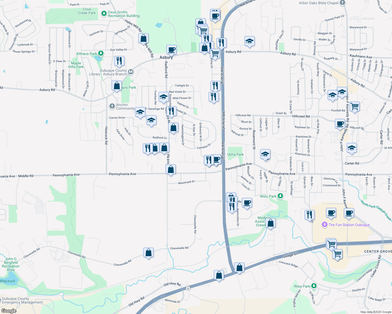 map of restaurants, bars, coffee shops, grocery stores, and more near 1852 Dallas Ct in Dubuque