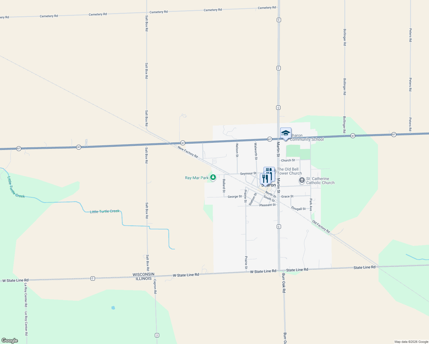 map of restaurants, bars, coffee shops, grocery stores, and more near 162 Seymour Street in Sharon