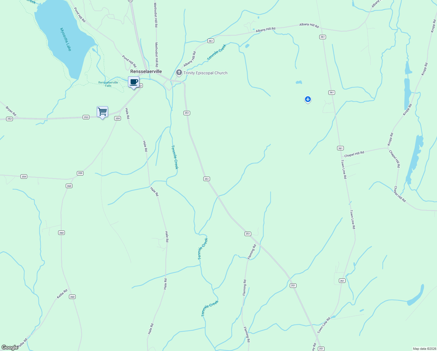 map of restaurants, bars, coffee shops, grocery stores, and more near 1245 County Route 351 in Rensselaerville
