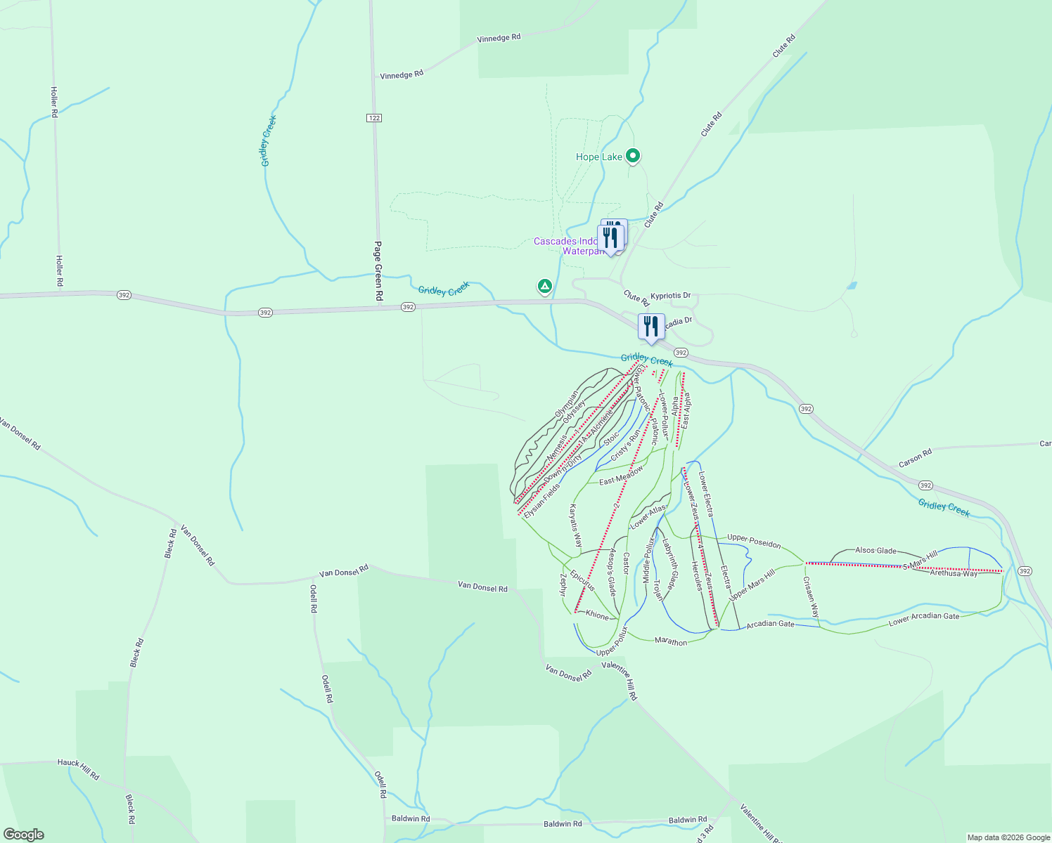 map of restaurants, bars, coffee shops, grocery stores, and more near 2199 S Hill Rd in Cortland
