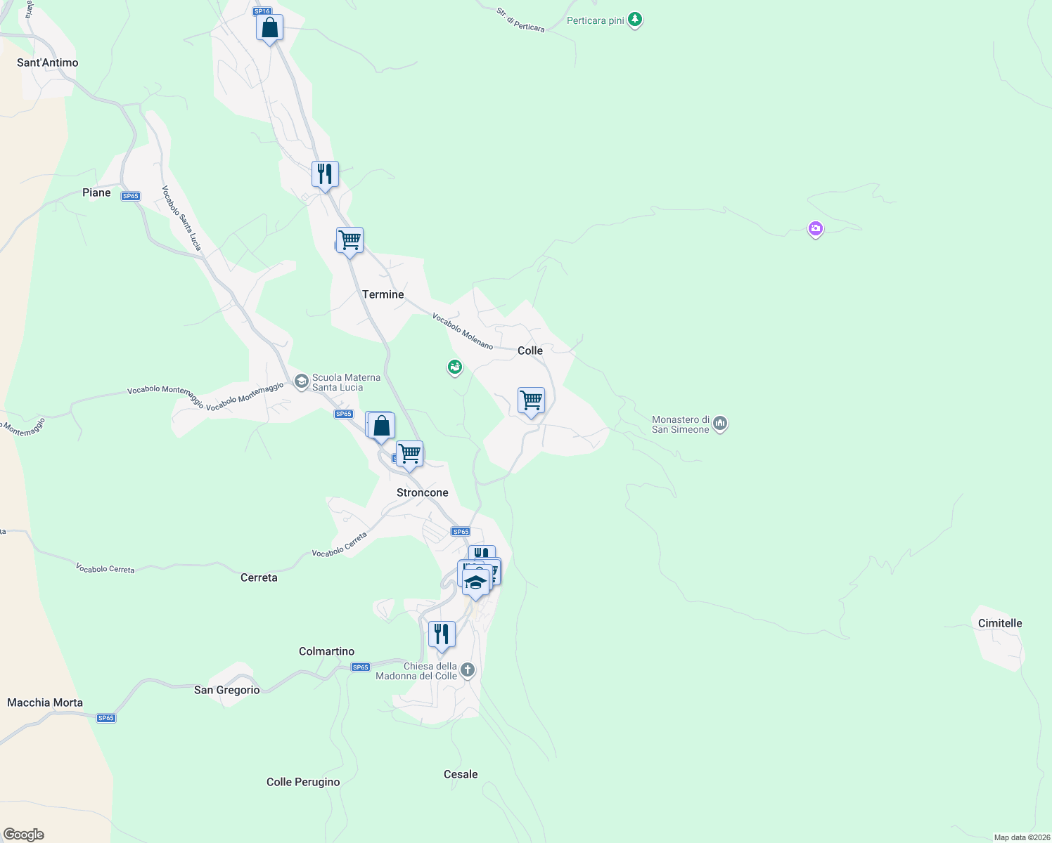 map of restaurants, bars, coffee shops, grocery stores, and more near 6 Vocabolo Colle in Colle