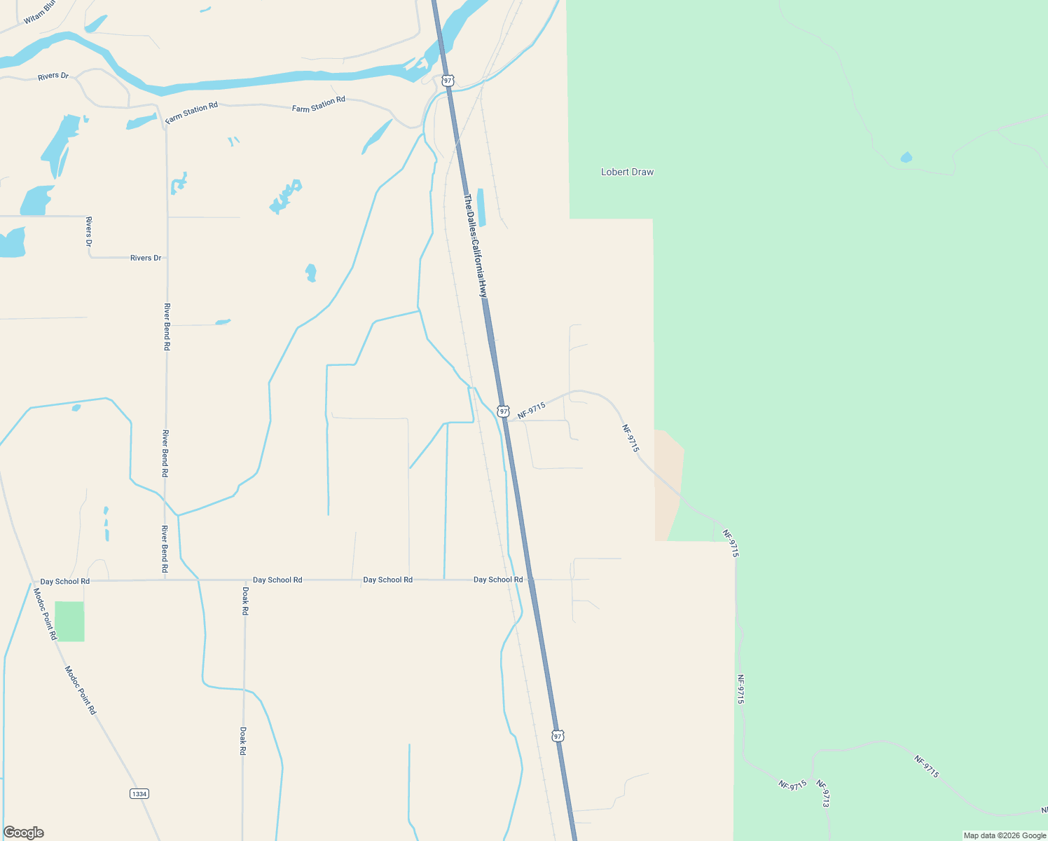 map of restaurants, bars, coffee shops, grocery stores, and more near 435 Telephone Flat Rd in Chiloquin
