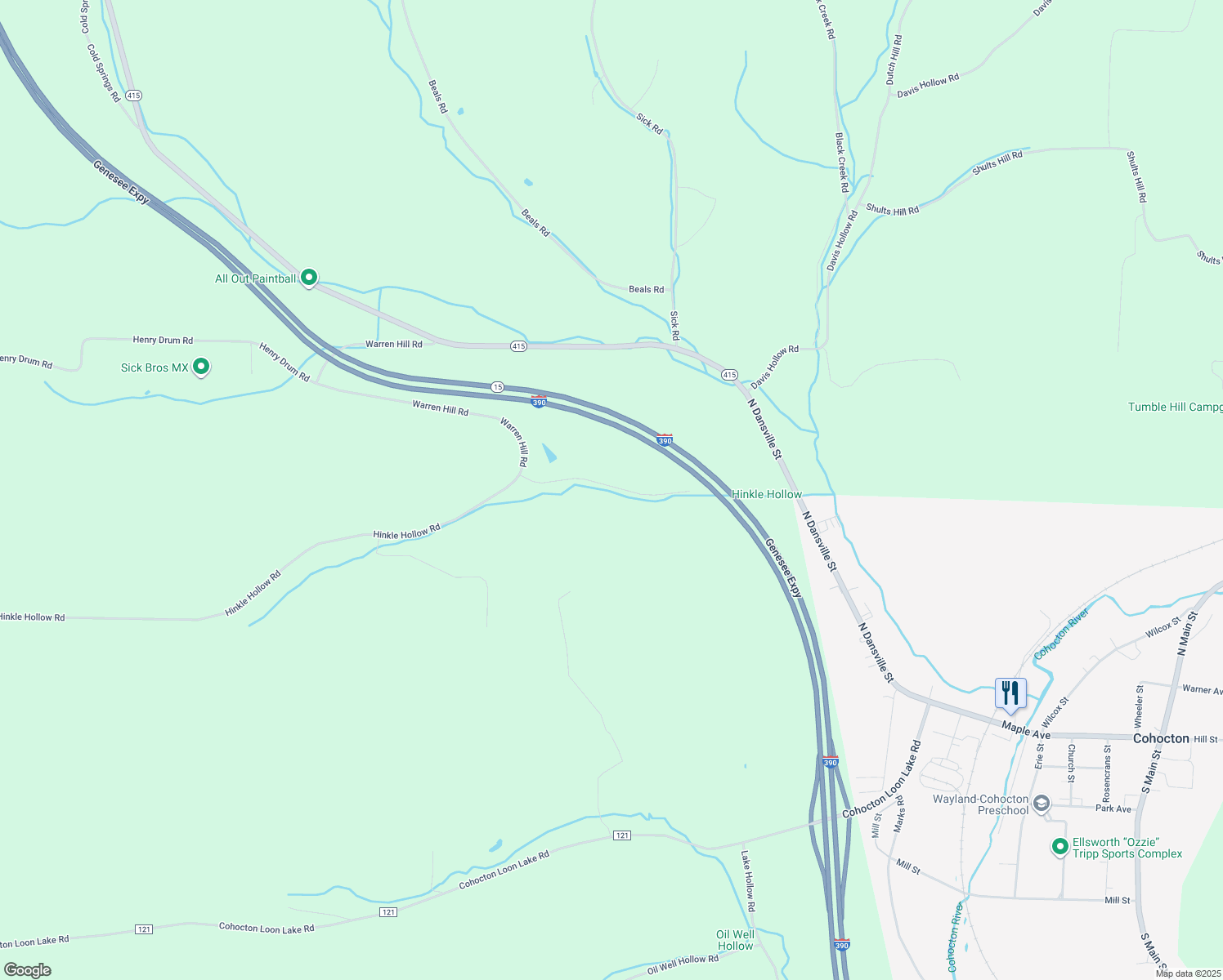 map of restaurants, bars, coffee shops, grocery stores, and more near 3511 Hinkle Hollow Road in Cohocton