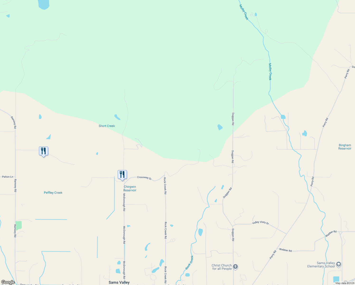 map of restaurants, bars, coffee shops, grocery stores, and more near in Sams Valley