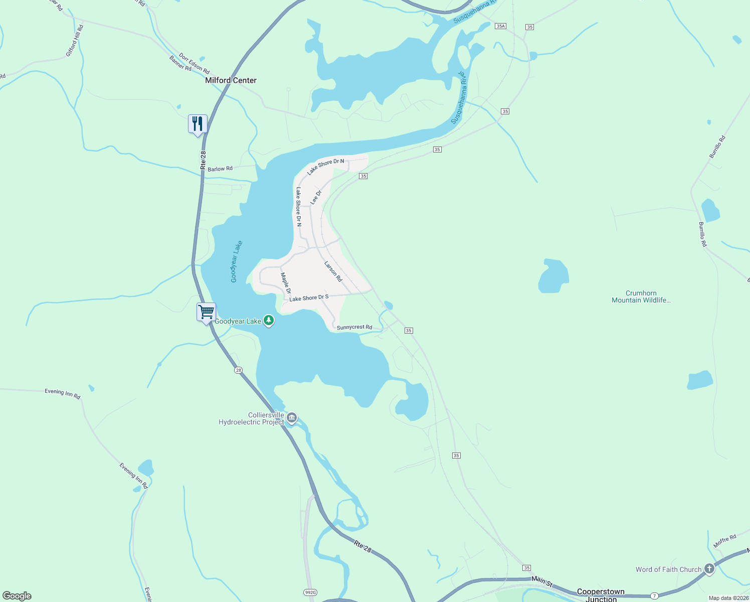 map of restaurants, bars, coffee shops, grocery stores, and more near 391 County Highway 35 in Maryland