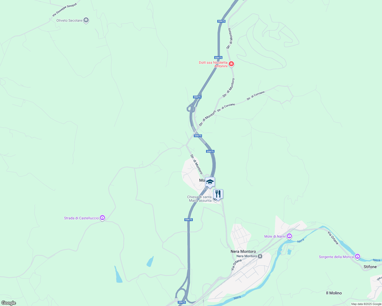 map of restaurants, bars, coffee shops, grocery stores, and more near 8a Strada di Montoro in Provincia di Terni
