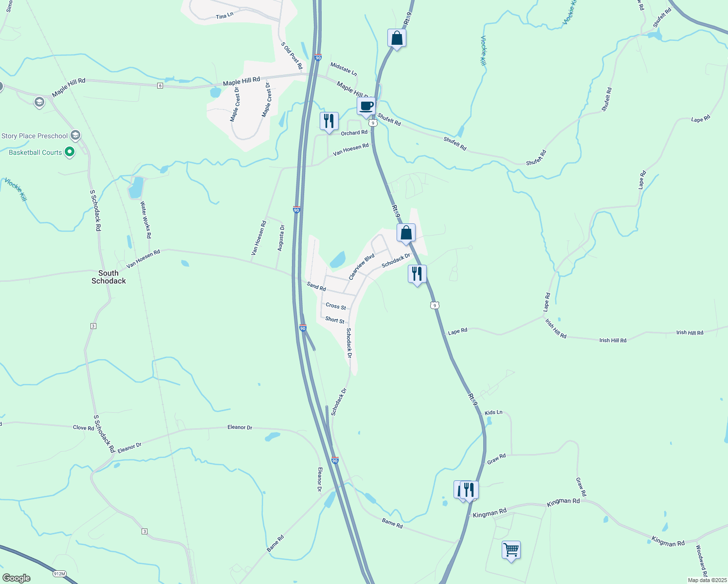 map of restaurants, bars, coffee shops, grocery stores, and more near 312 Schodack Drive in Castleton-on-Hudson
