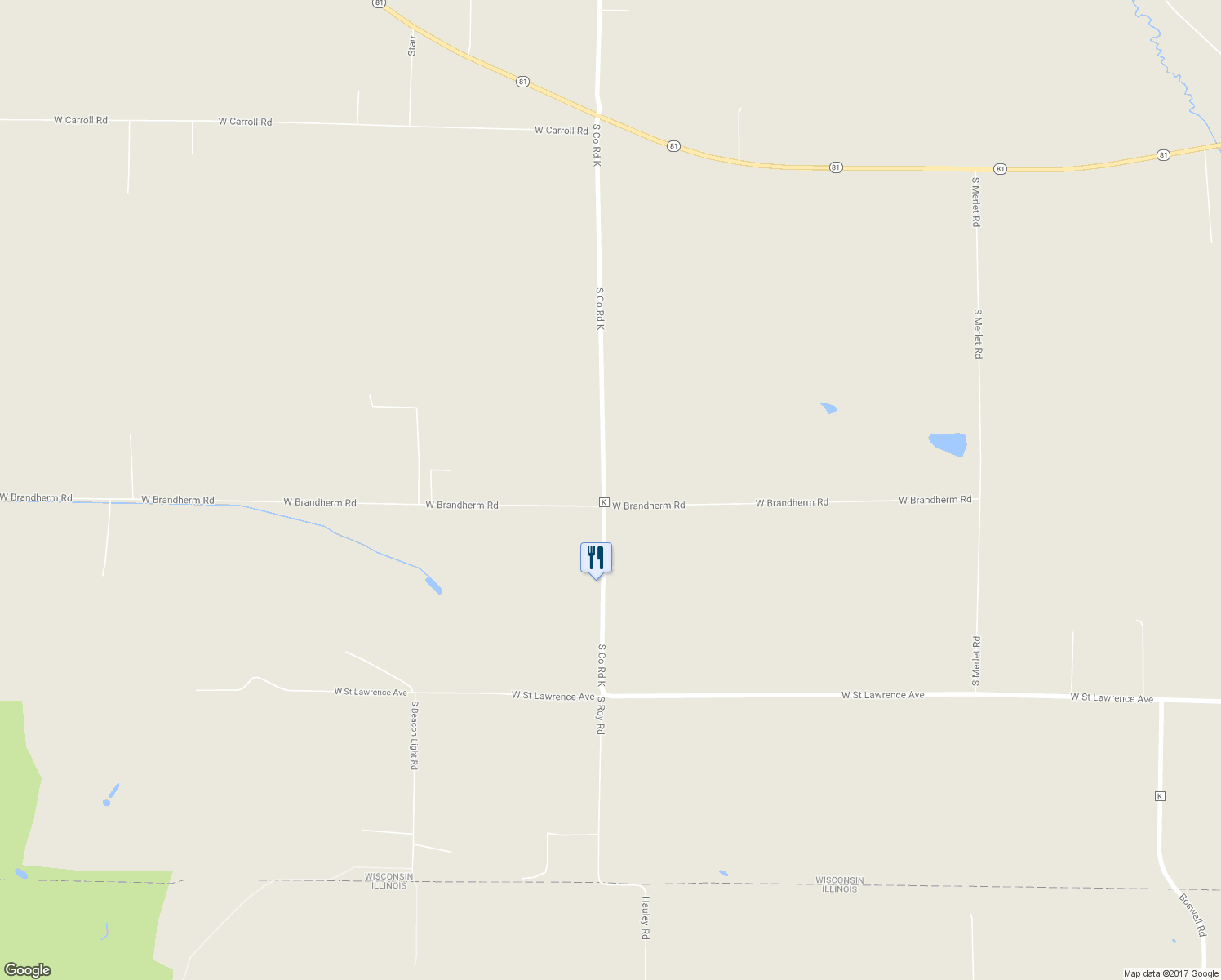 map of restaurants, bars, coffee shops, grocery stores, and more near 11530 West Brandherm Road in Beloit
