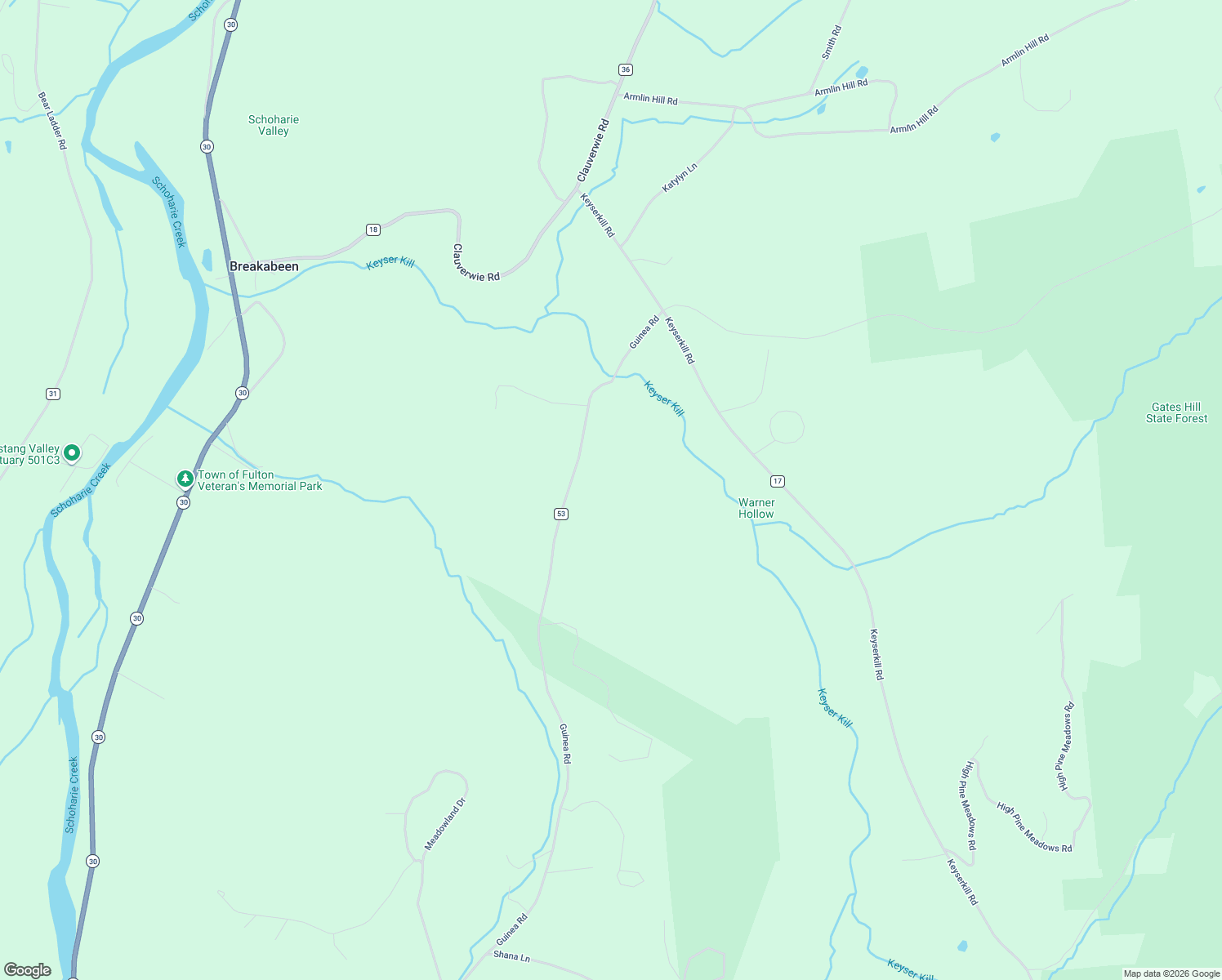 map of restaurants, bars, coffee shops, grocery stores, and more near 1142 Guinea Road in Middleburgh