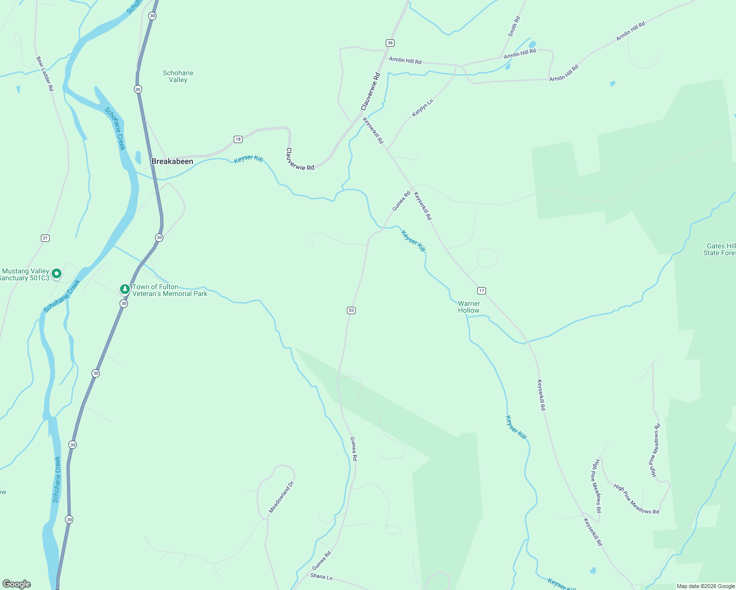map of restaurants, bars, coffee shops, grocery stores, and more near 1142 Guinea Road in Middleburgh