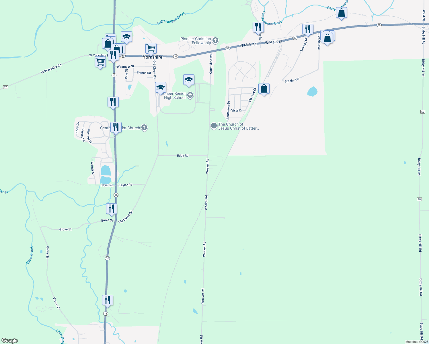 map of restaurants, bars, coffee shops, grocery stores, and more near 11910 Weaver Rd in Delevan