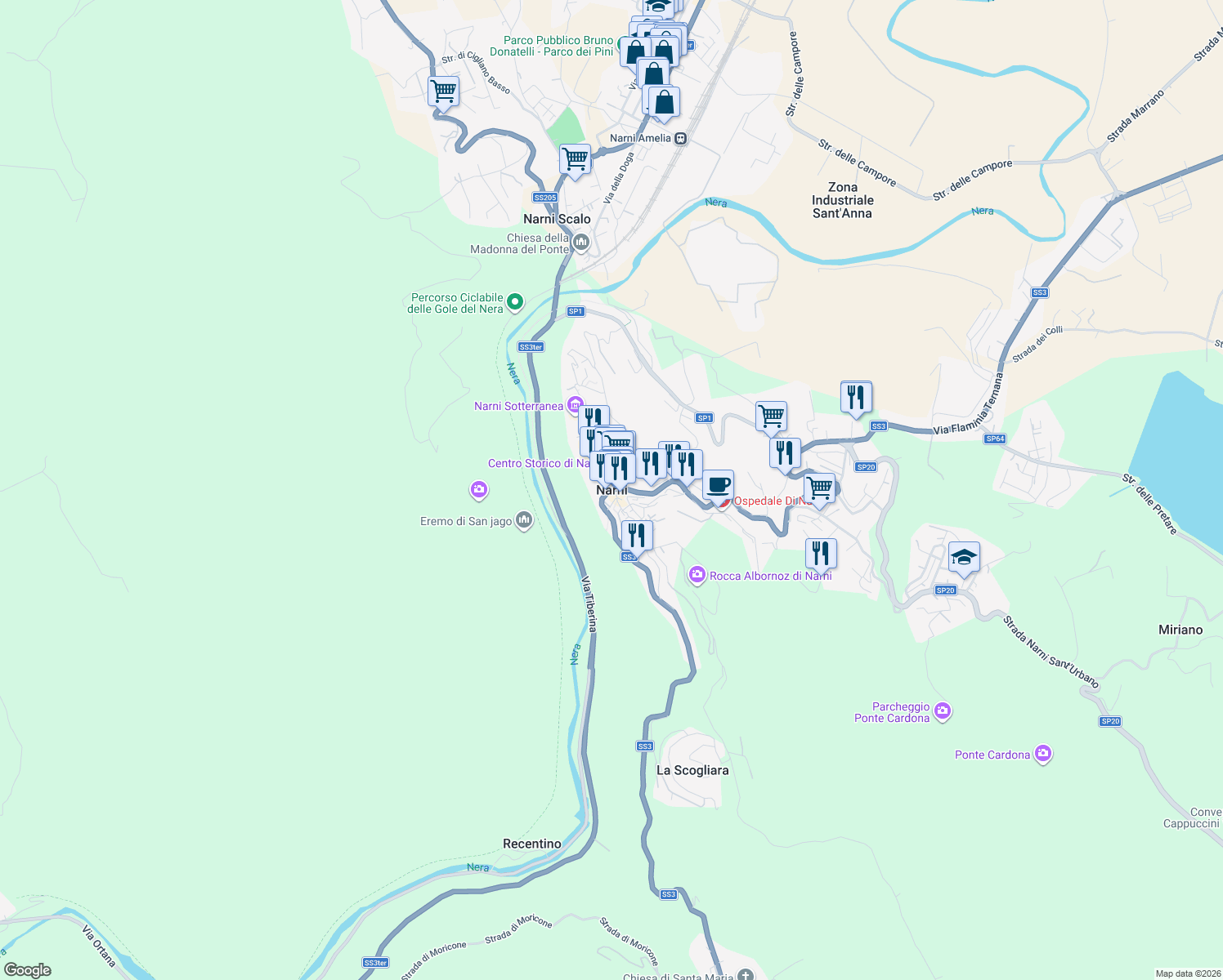 map of restaurants, bars, coffee shops, grocery stores, and more near in Narni