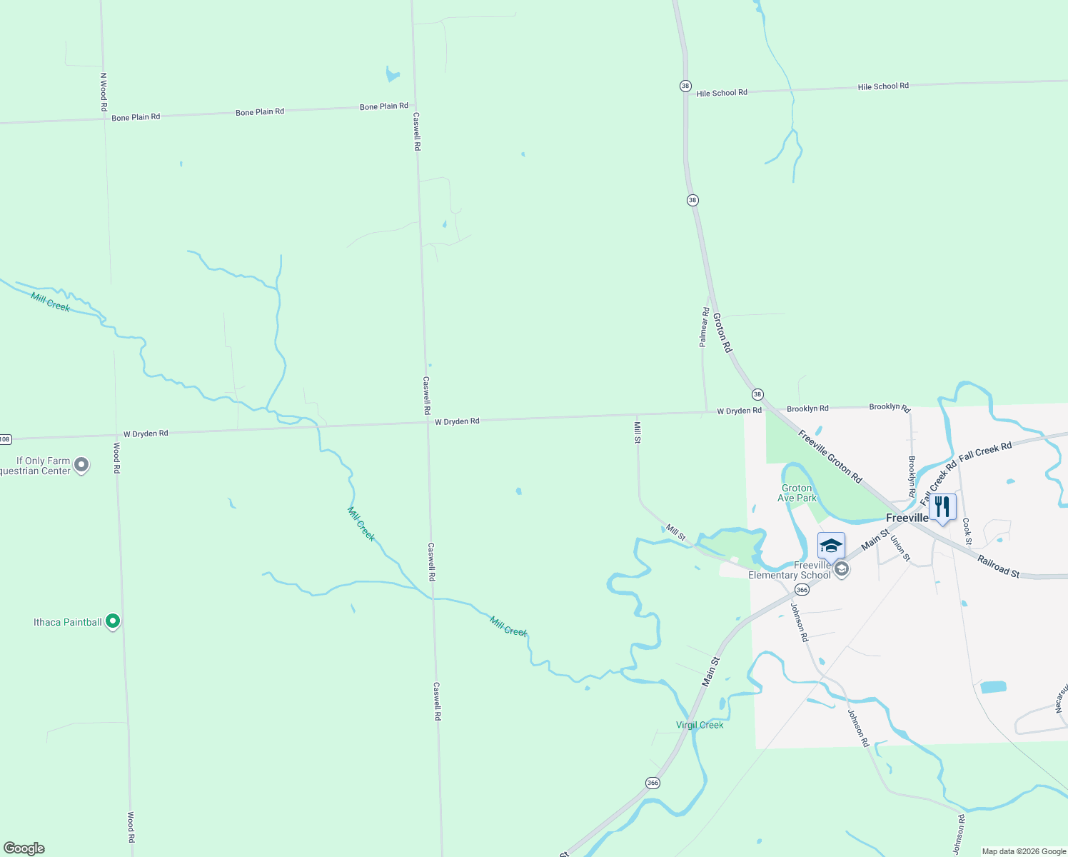 map of restaurants, bars, coffee shops, grocery stores, and more near 149 W Dryden Rd in Freeville