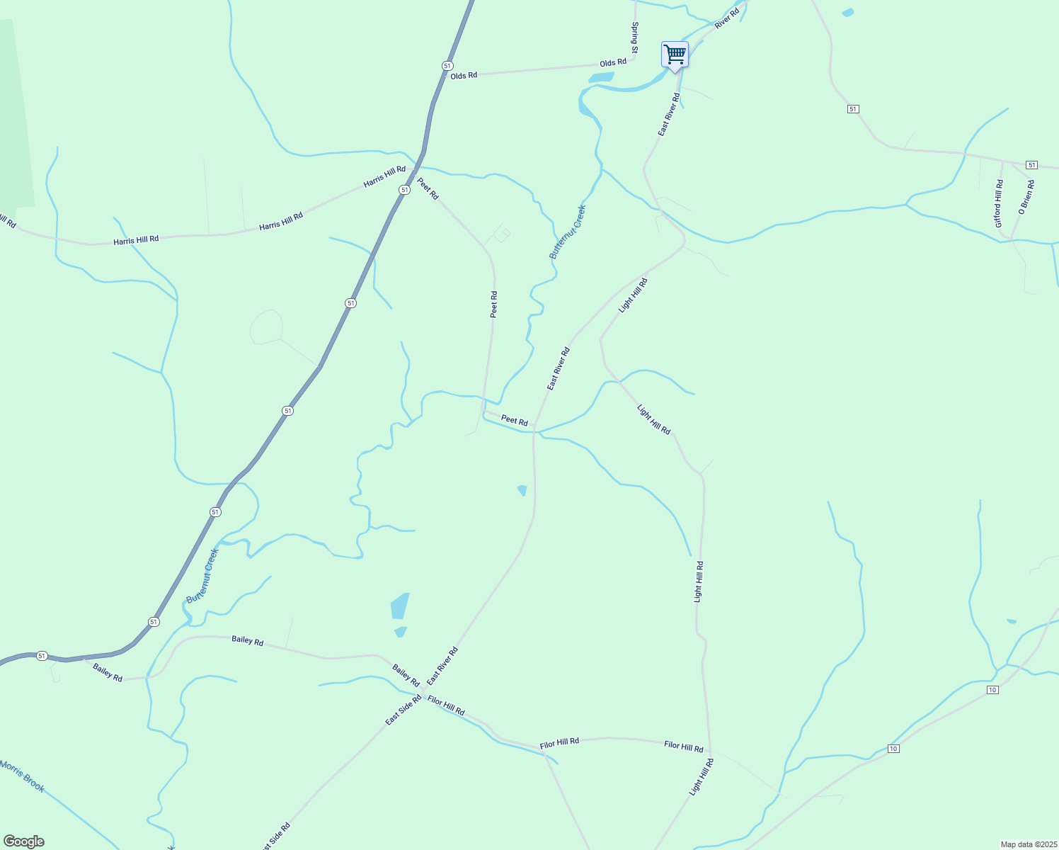 map of restaurants, bars, coffee shops, grocery stores, and more near 133 Peet Road in Morris