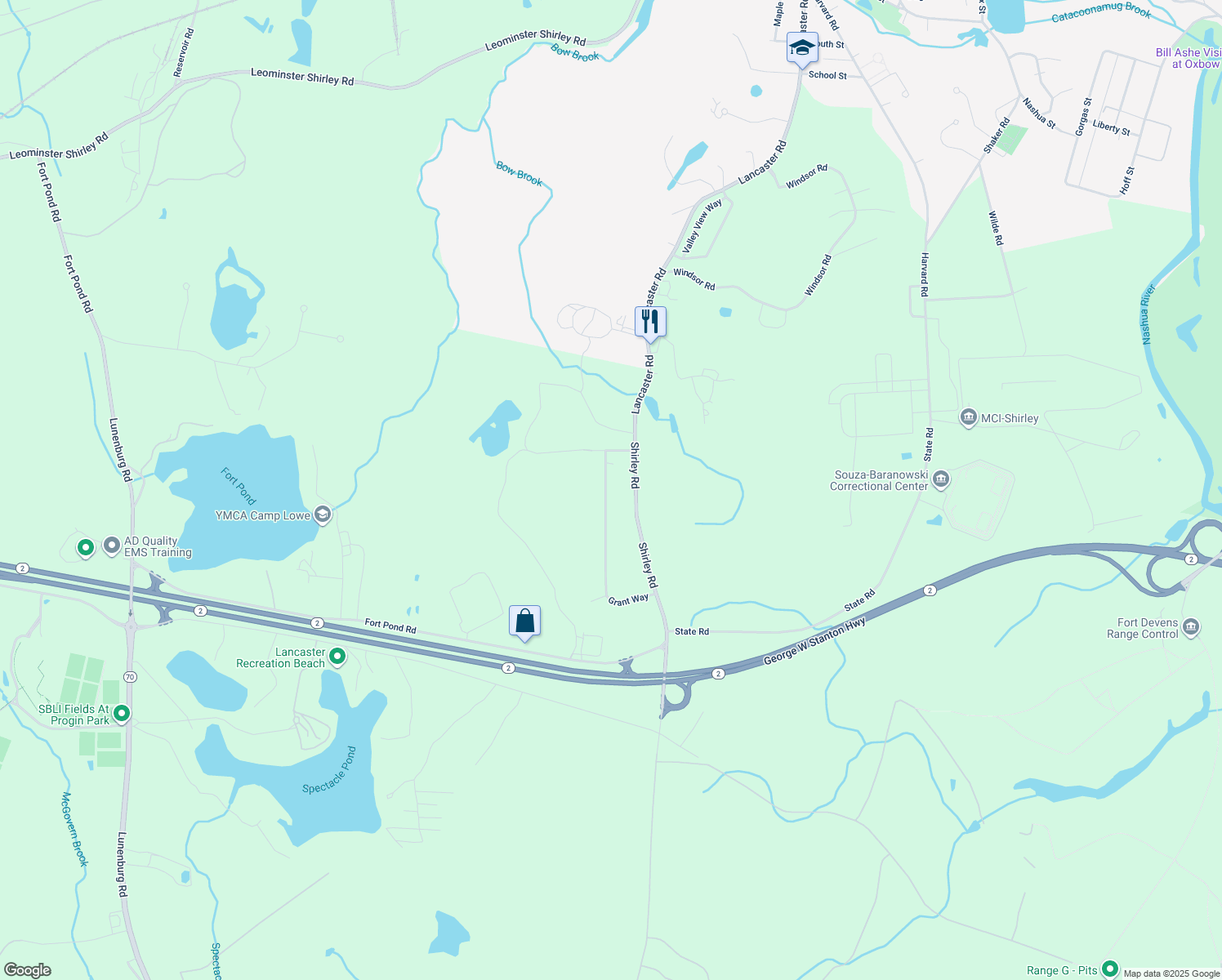 map of restaurants, bars, coffee shops, grocery stores, and more near 227 Grant Way in Lancaster