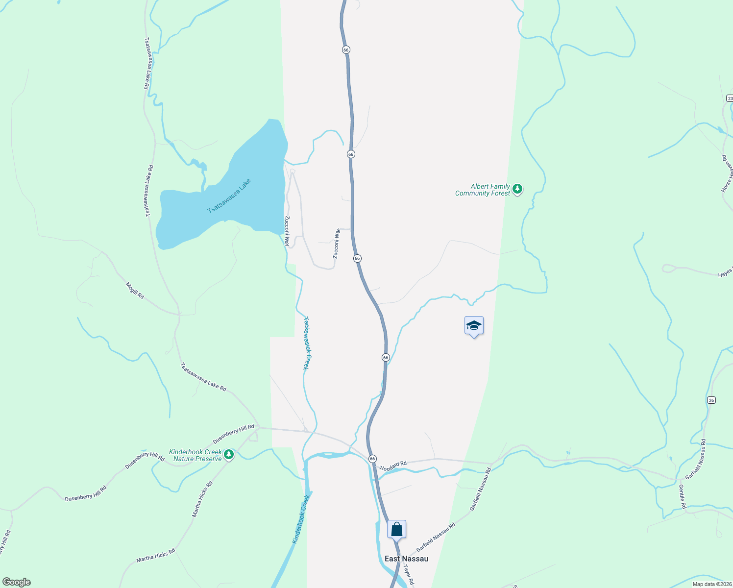 map of restaurants, bars, coffee shops, grocery stores, and more near 6665 New York 66 in East Nassau