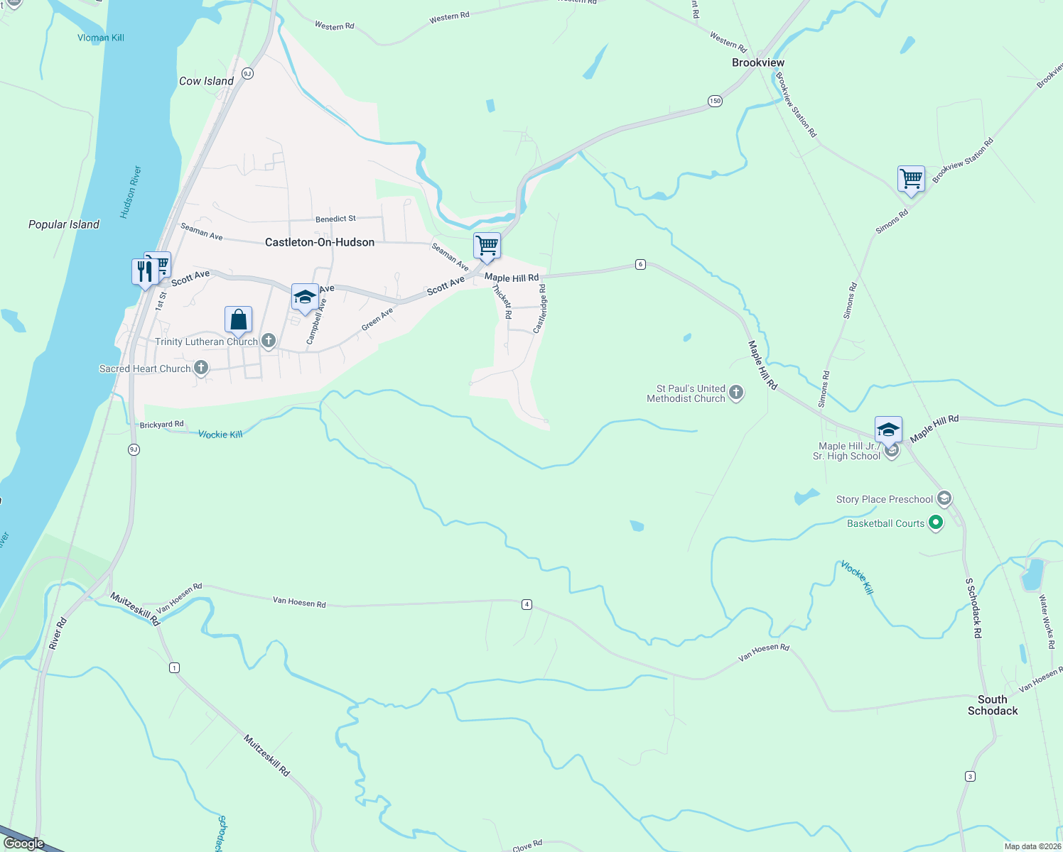 map of restaurants, bars, coffee shops, grocery stores, and more near 929 Ridgeview Circle in Castleton-on-Hudson