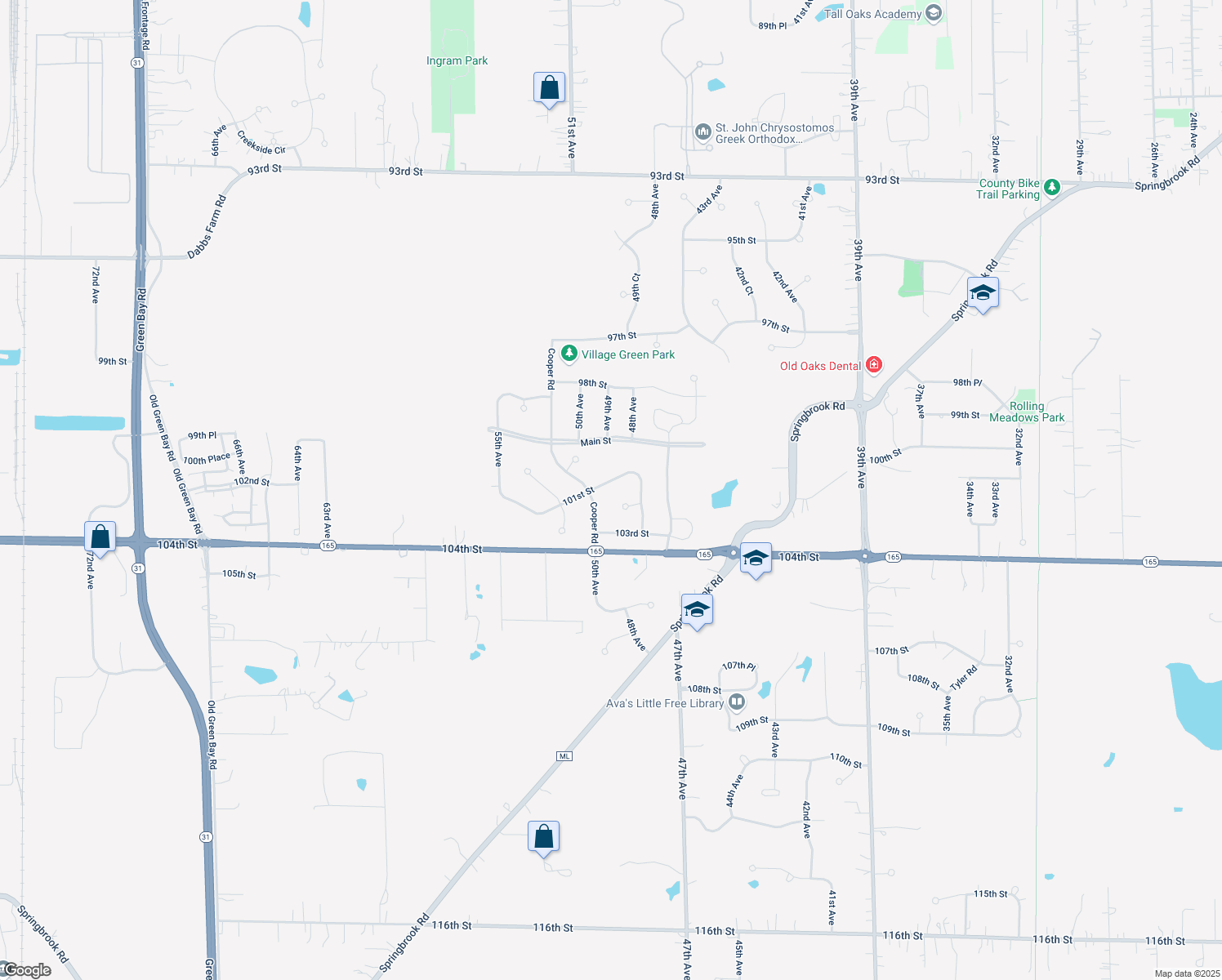 map of restaurants, bars, coffee shops, grocery stores, and more near 4939 101st St in Pleasant Prairie